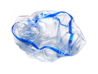 Crumpled plastic bag with blue trim isolated on transparent background