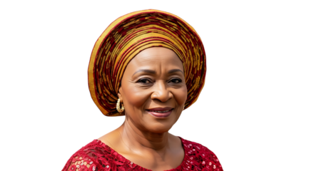 Portrait of a smiling african woman with headwrap isolated on transparent background