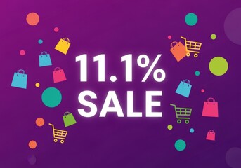 Promotional banner design for a major online shopping day sale event with colorful icons on a purple background