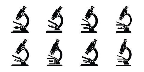 medical microscope minimal silhouette vector icon set