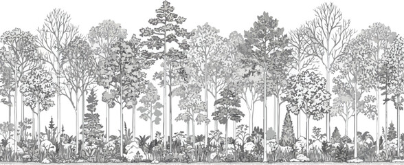 Vector CAD Set of Tree Elevation Drawing, Outline of Trees and Grass in Clean Architecture Line Style for Landscape, Urban, and Garden Design Plans © Dazzling Arts