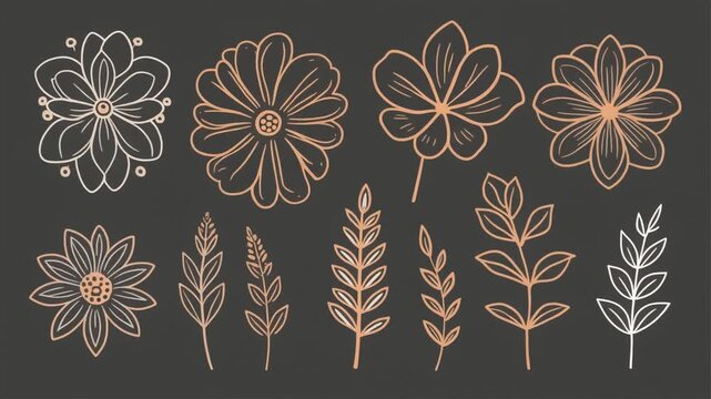 Boho Floral Line Art Vector Set with Minimal Hand-Drawn Botanical Elements