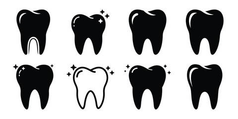 tooth minimal silhouette vector icon set