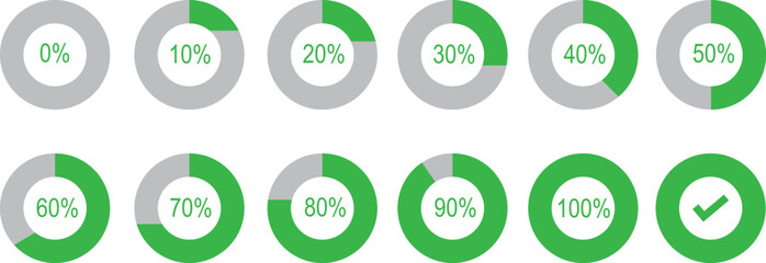 Set of Circle loading or circle progress collection. Percentage progress bar collection on white background. Loading circles and progress circles from 0 to 100 percent
