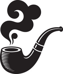 Black silhouette of a smoking pipe with swirling smoke