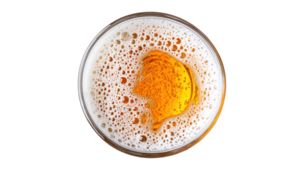 Beer foam bubbles in glass isolated on a transparent background