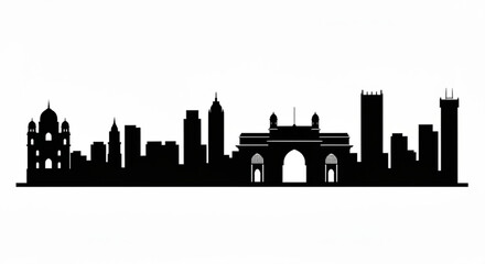 Fototapeta premium Silhouette of a city skyline featuring various buildings including a gate and a dome shaped structure created with generative ai