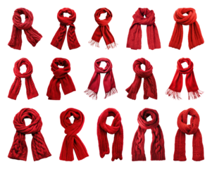 PNG Vibrant red scarves collection displayed, element set on transparent background