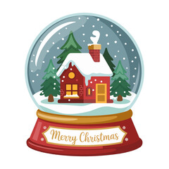 Obraz premium Cozy Winter Cabin Inside Snow Globe Merry Christmas Vector Illustration