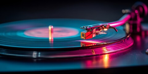 Record player with a needle on it. The needle is on a record that is spinning