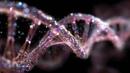 Luminous DNA molecule glows with intricate cellular structure and bokeh.