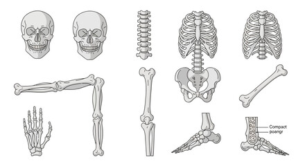 Human Skeletal System Anatomy Illustration with Bones and Joints © Afif