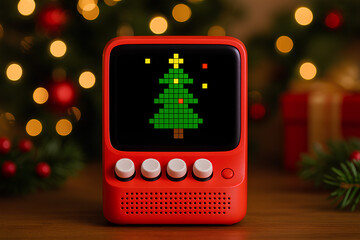 Glowing Digital Christmas Tree Animation on Mini Screen