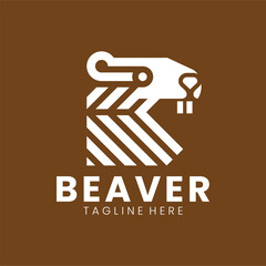 White Beaver Head Logo Design on Brown Background. Minimalist and Modern. Vector illustration