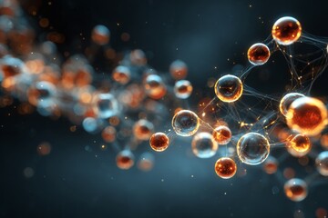 Abstract Representation of Scientific Molecules and Atoms in Motion with Vibrant Colors in 3D Space