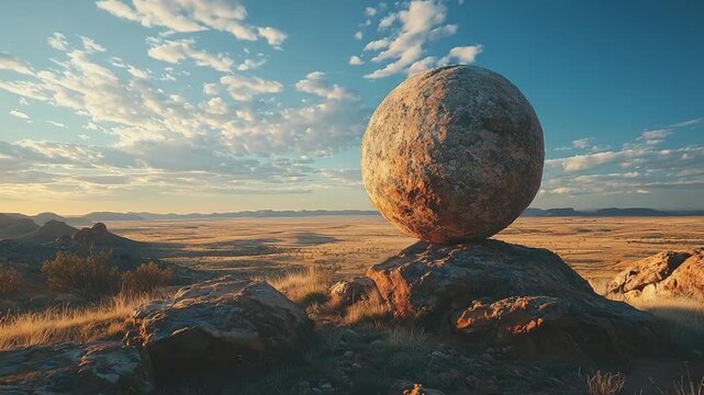giant granite boulder balanced in the australian outback desert video timelapse