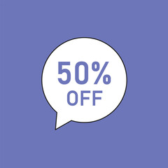 Fifty Percent Off Sale Icon in Speech Bubble on Purple Background