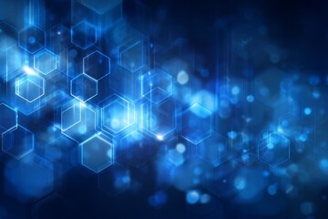 Abstract Blue Background with Transparent Hexagons and Light Effects for Modern Technology Designs and Digital Presentations