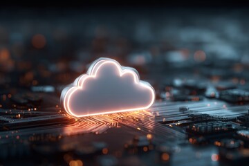 Futuristic Digital Cloud Computing Concept with Neon Data Visualization and Technology Elements