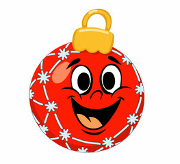 Christmas vector Christmas ball drawn in doodle style with a cartoon face.