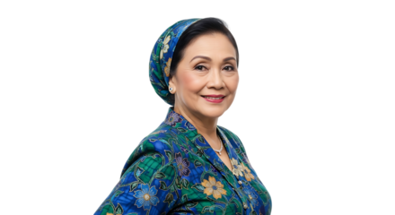 Elegant senior woman in traditional dress isolated on transparent background