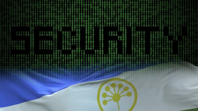 Bashkortostan flag - Waving flag on matrix binary code background