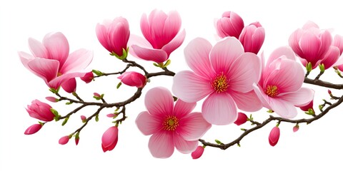 Pink magnolia flowers blooming on branches in spring
