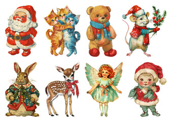 Fototapeta premium PNG Vintage Christmas animal illustrations, element set on transparent background