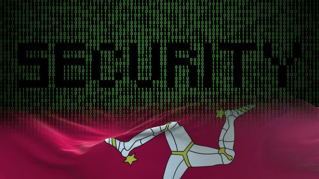 Isle of Man flag - Waving flag on matrix binary code background