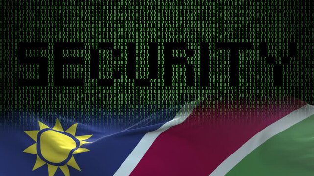 Namibia flag - Waving flag on matrix binary code background