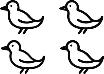 Four identical birds side by side, creating a pattern. The birds are black outlines on the white background