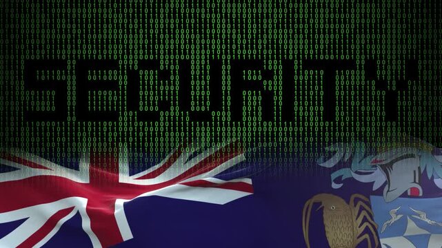 Tristan da Cunha flag - Waving flag on matrix binary code background