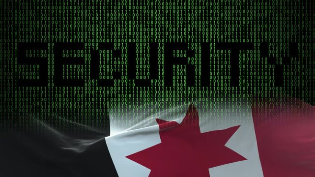Udmurtia flag - Waving flag on matrix binary code background
