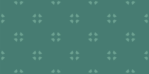 Simple geometric floral seamless pattern. Subtle minimalist vector texture with stylized flower silhouettes. Retro vintage old-fashioned background in green color. Repeated design for print, textile