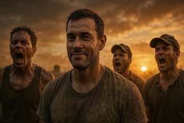 Courage and Resilience: A Group of Soldiers in a Dramatic Sunset