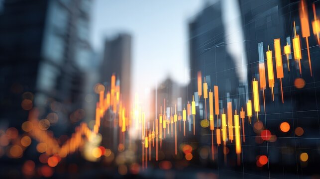 worldwide stock market concept with glowing financial chart graphs on business background with skyscrapers double exposure no logos no brands ar 169