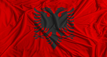 Albanian flag with fabric texture background. National flag of Albania with cloth texture