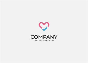 Heart Checkmark Vector Logo for Health Wellness Insurance Security Quality Verification Love Service or Modern Approved Medical Brand Identity