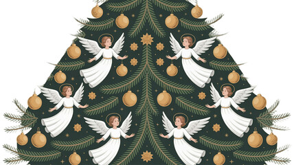 Classic Christmas Tree with Golden Ornaments and Angels