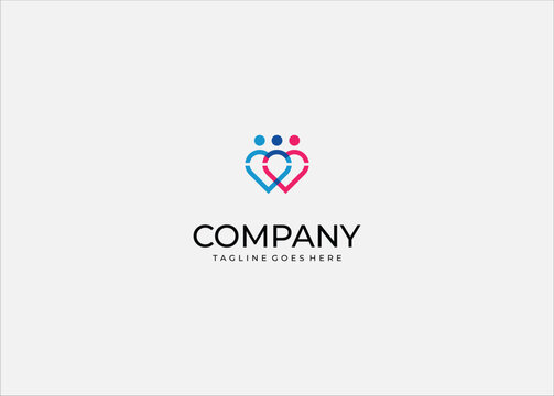 Abstract Interlocking Hearts People Vector Logo for Community Teamwork Social Network Love Relationship Care Service or Modern Collaboration Brand