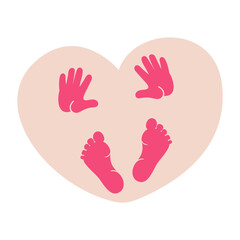 The baby girl's small hands and feet. A newborn baby girl.