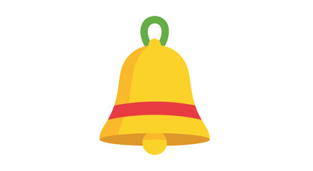 A vibrant yellow bell with a red stripe and green hanging loop