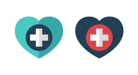 Fototapeta premium Two heart shaped icons with a medical cross inside each