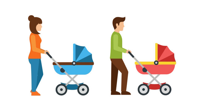 A young couple with strollers enjoying a peaceful walk together