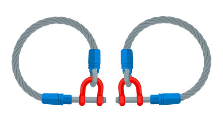Two wire rope slings with blue and red hardware components