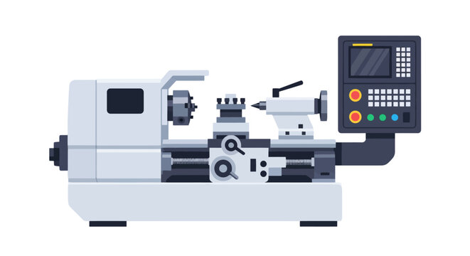 Modern industrial lathe machine with digital control panel precision engineering tool