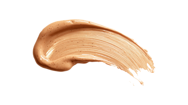 Beige foundation smear with dark particles isolated on a transparent background
