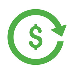 Green dollar sign inside a circular arrow symbolizing financial return