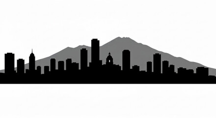 Naklejka premium City skyline silhouette with mountain range in the background in black and white colors view created with generative ai