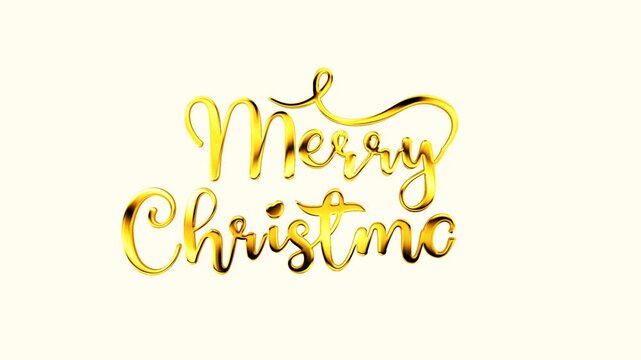 Merry christmas golden text lettering handwritten calligraphy animation, gold color animated lettering reveal celebration isolated for invitation greeting card festive holiday design elegant party tit